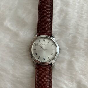Burberry Silver Watch with Brown Leather Strap- unisex